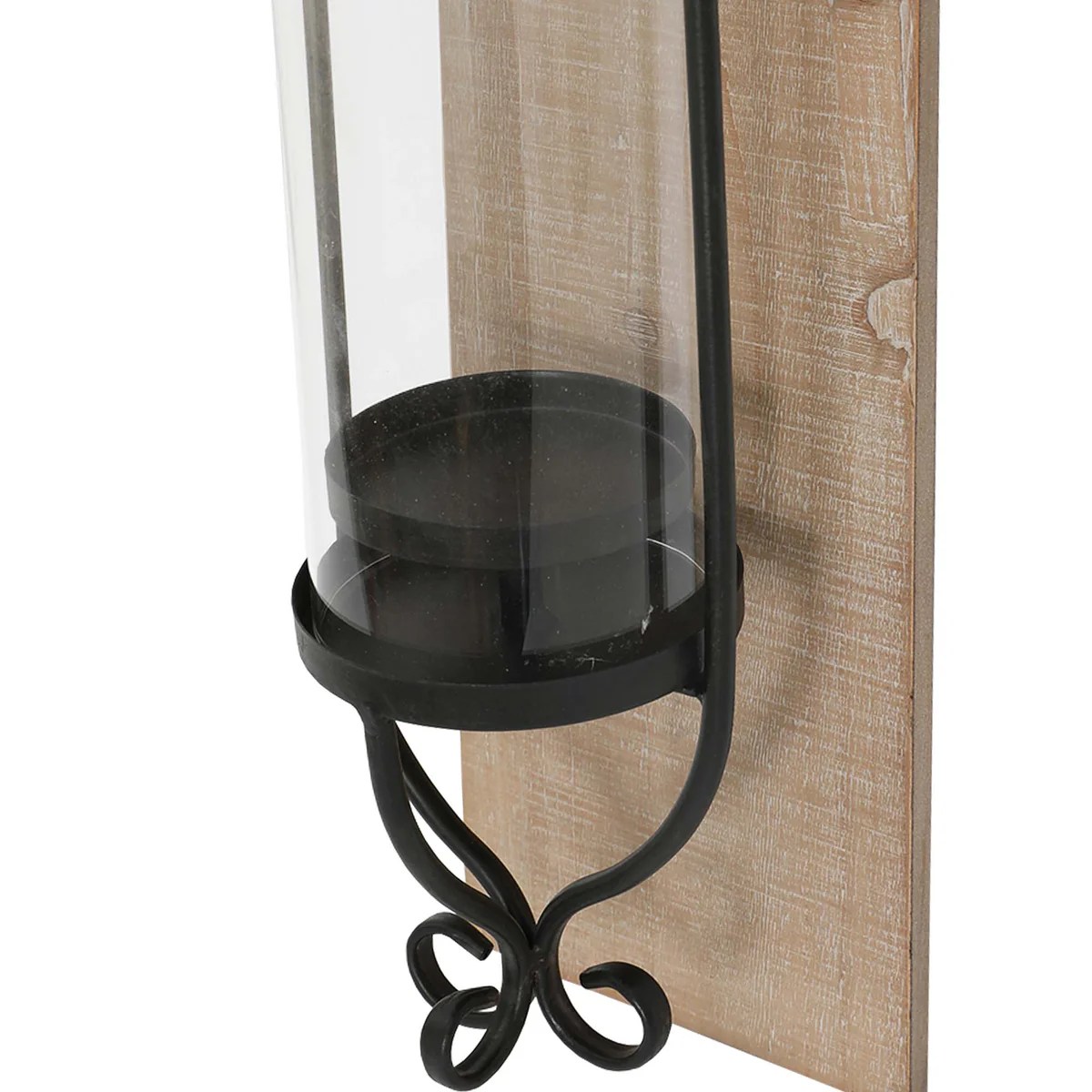 Industrial Wall Mount Hurricane Candle Holders Set of 2 - Black Wood & Glass - Rustic Farmhouse Decor - Modern Candle Lantern - 2 Sizes