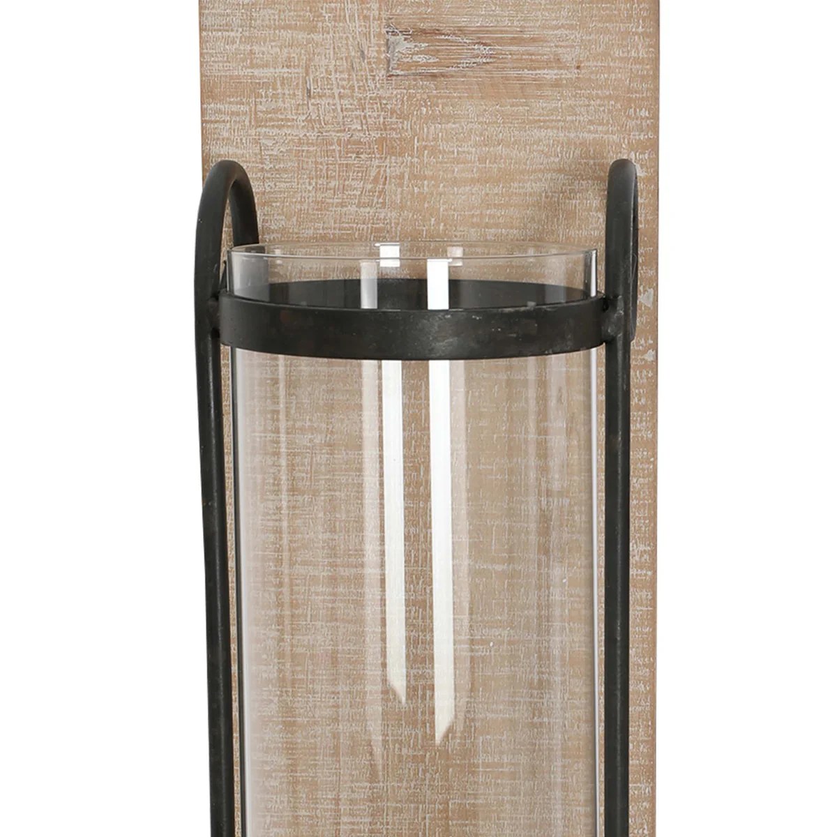 Industrial Wall Mount Hurricane Candle Holders Set of 2 - Black Wood & Glass - Rustic Farmhouse Decor - Modern Candle Lantern - 2 Sizes