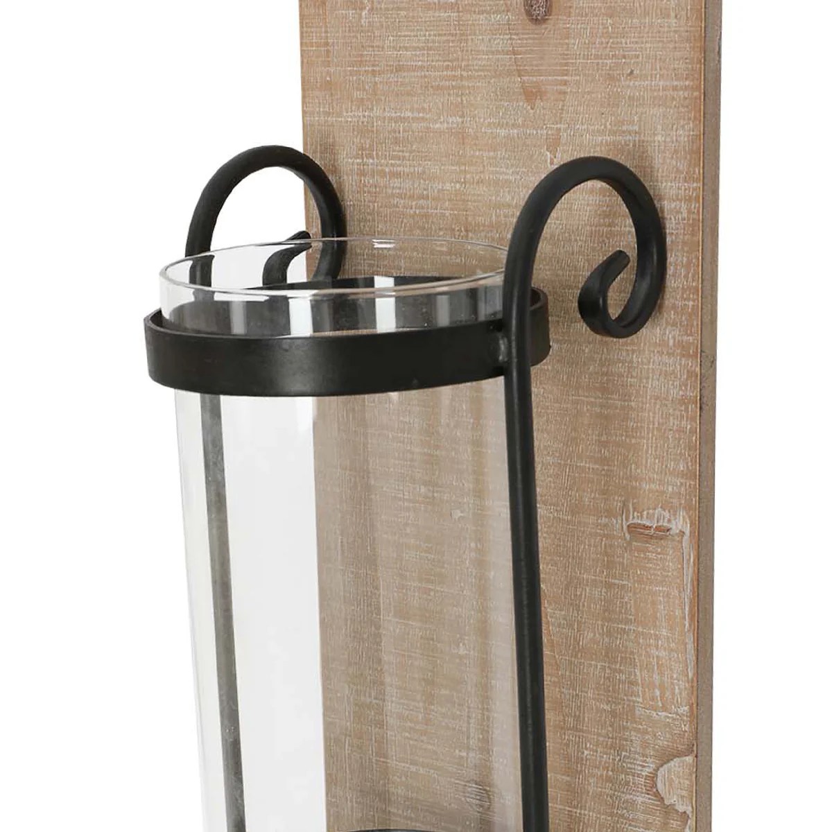 Industrial Wall Mount Hurricane Candle Holders Set of 2 - Black Wood & Glass - Rustic Farmhouse Decor - Modern Candle Lantern - 2 Sizes