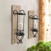 Industrial Wall Mount Hurricane Candle Holders Set of 2 - Black Wood & Glass - Rustic Farmhouse Decor - Modern Candle Lantern - 2 Sizes