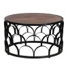 Dex 32" Round Mango Wood Coffee Table with Black Metal Lattice Frame - Modern Living Room Furniture