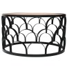Dex 32" Round Mango Wood Coffee Table with Black Metal Lattice Frame - Modern Living Room Furniture