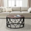 Dex 32" Round Mango Wood Coffee Table with Black Metal Lattice Frame - Modern Living Room Furniture