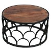 Dex 32" Round Mango Wood Coffee Table with Black Metal Lattice Frame - Modern Living Room Furniture