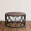 Dex 32" Round Mango Wood Coffee Table with Black Metal Lattice Frame - Modern Living Room Furniture