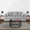 Dex 32" Round Mango Wood Coffee Table with Black Metal Lattice Frame - Modern Living Room Furniture