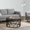 Dex 32" Round Mango Wood Coffee Table with Black Metal Lattice Frame - Modern Living Room Furniture