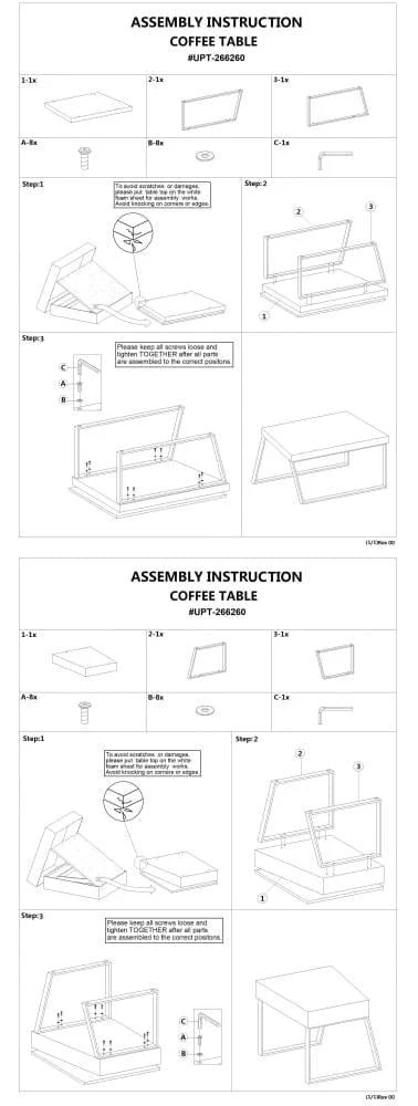 UPT-266260-Assembly-Instructions Rectangular Wooden Coffee Table, Oak Brown & Black Metal Frame