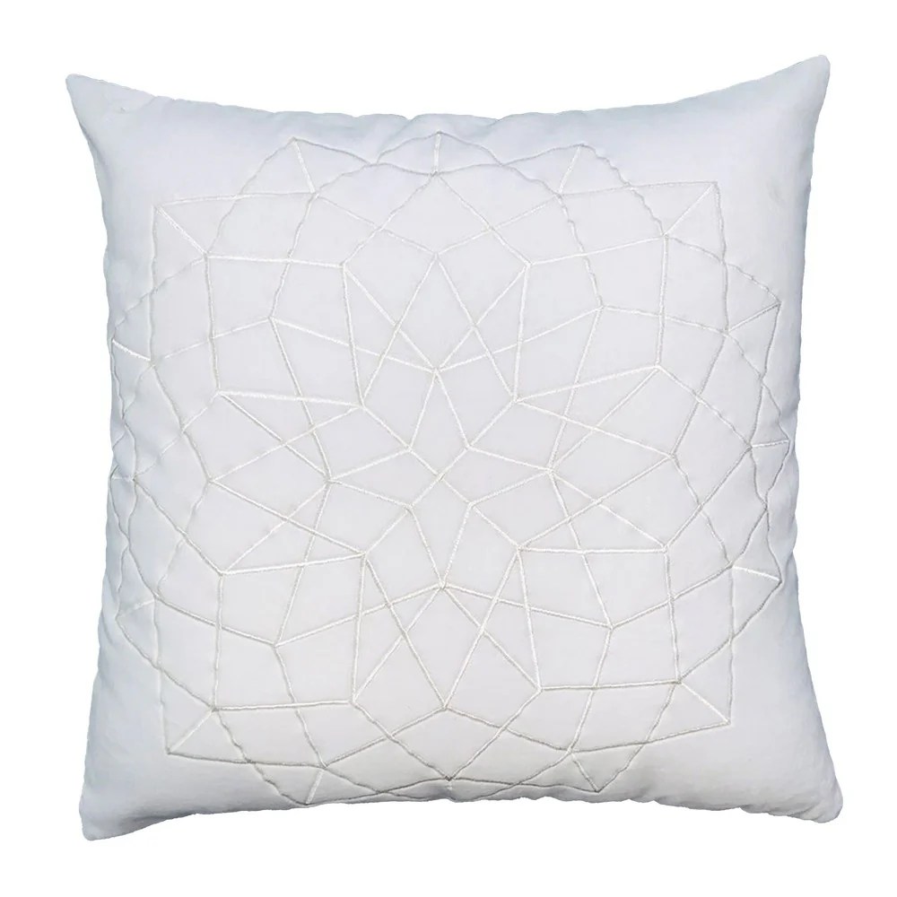 White Cotton Throw Pillows, 20x20, Abstract Embroidery