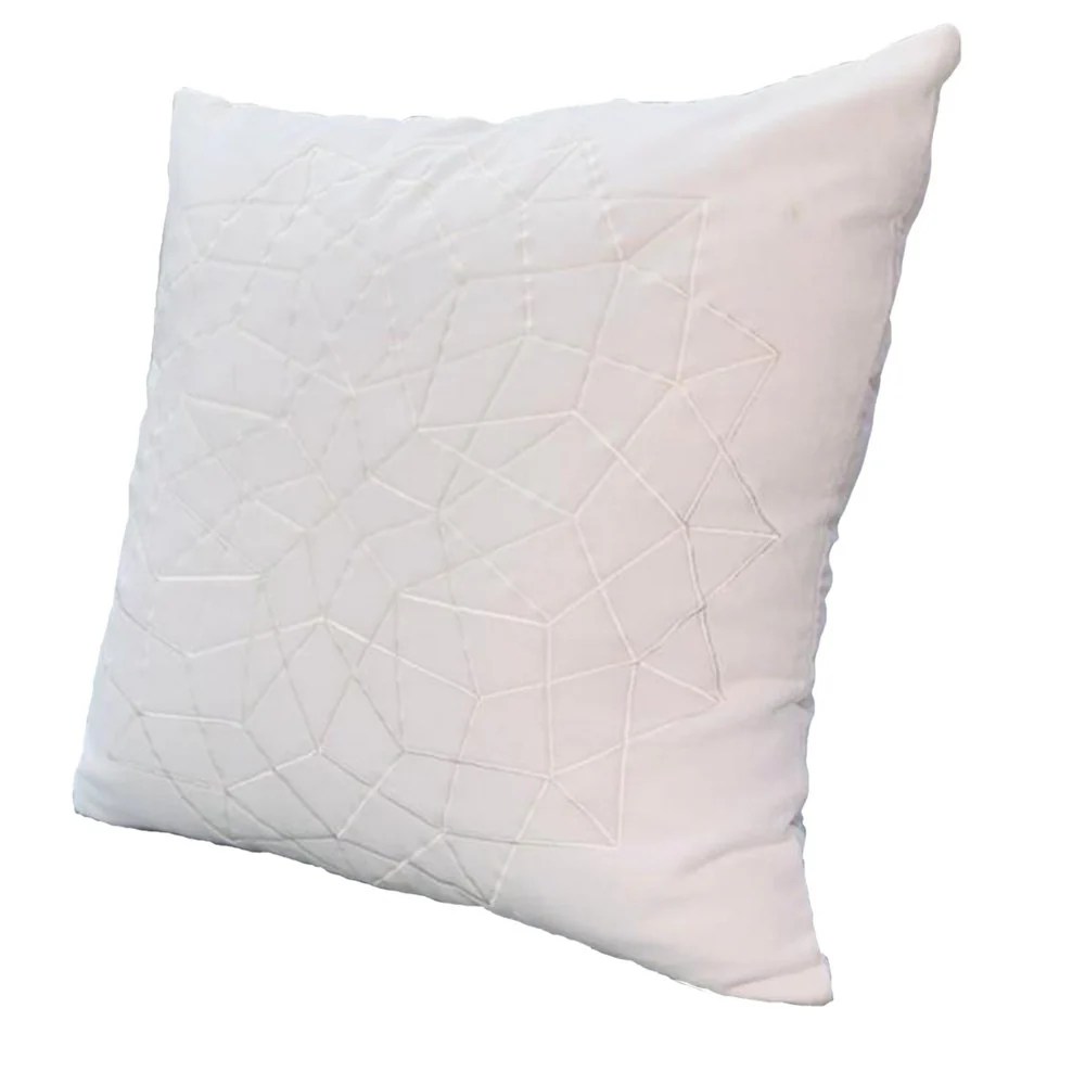White Cotton Throw Pillows, 20x20, Abstract Embroidery