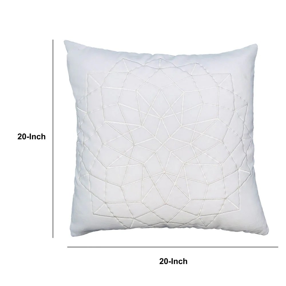 White Cotton Throw Pillows, 20x20, Abstract Embroidery