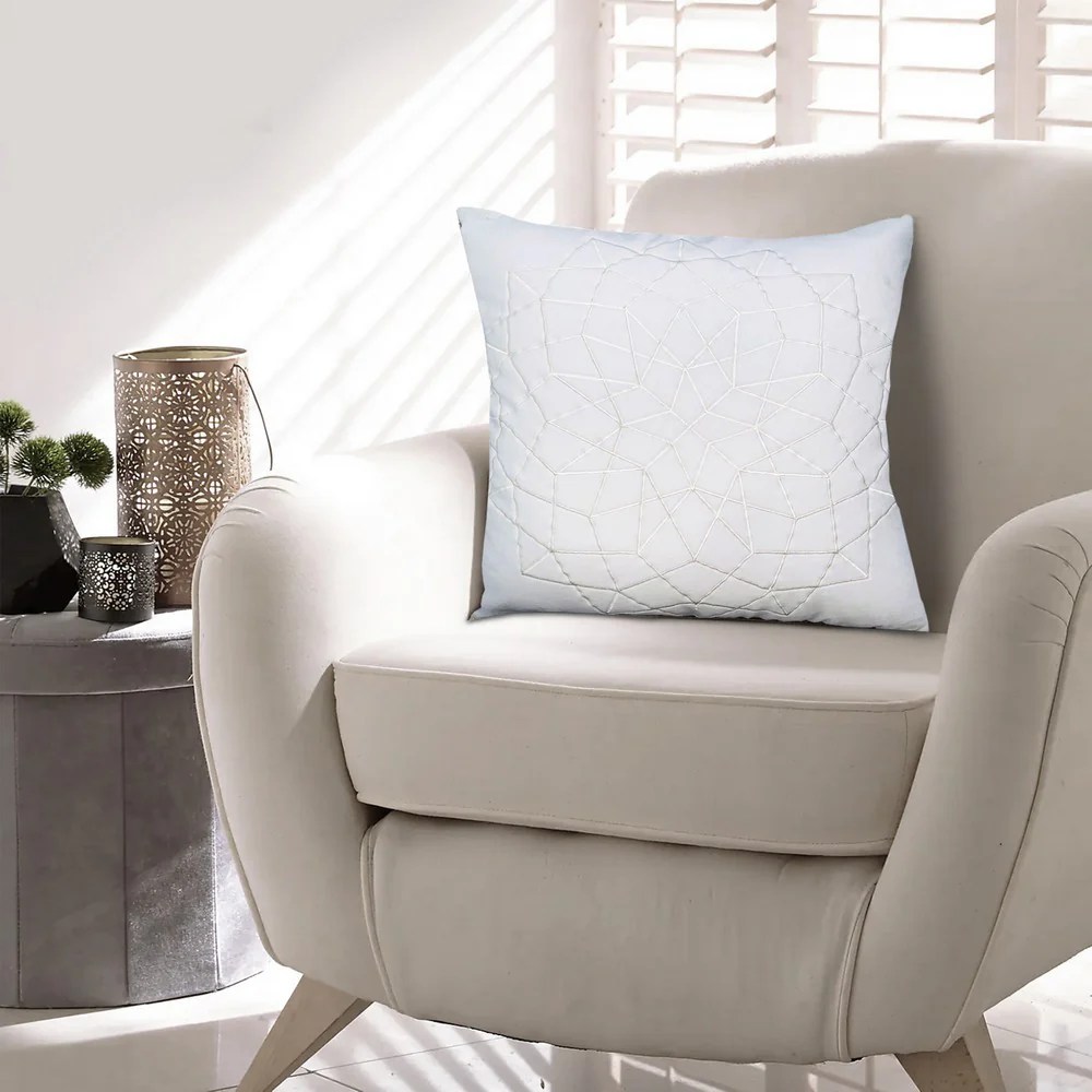White Cotton Throw Pillows, 20x20, Abstract Embroidery