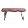 44 Inch Acacia Wood Coffee Table, Quatrefoil Live Edge, Iron Hairpin Legs, Walnut Brown & Black, Rustic Farmhouse Style