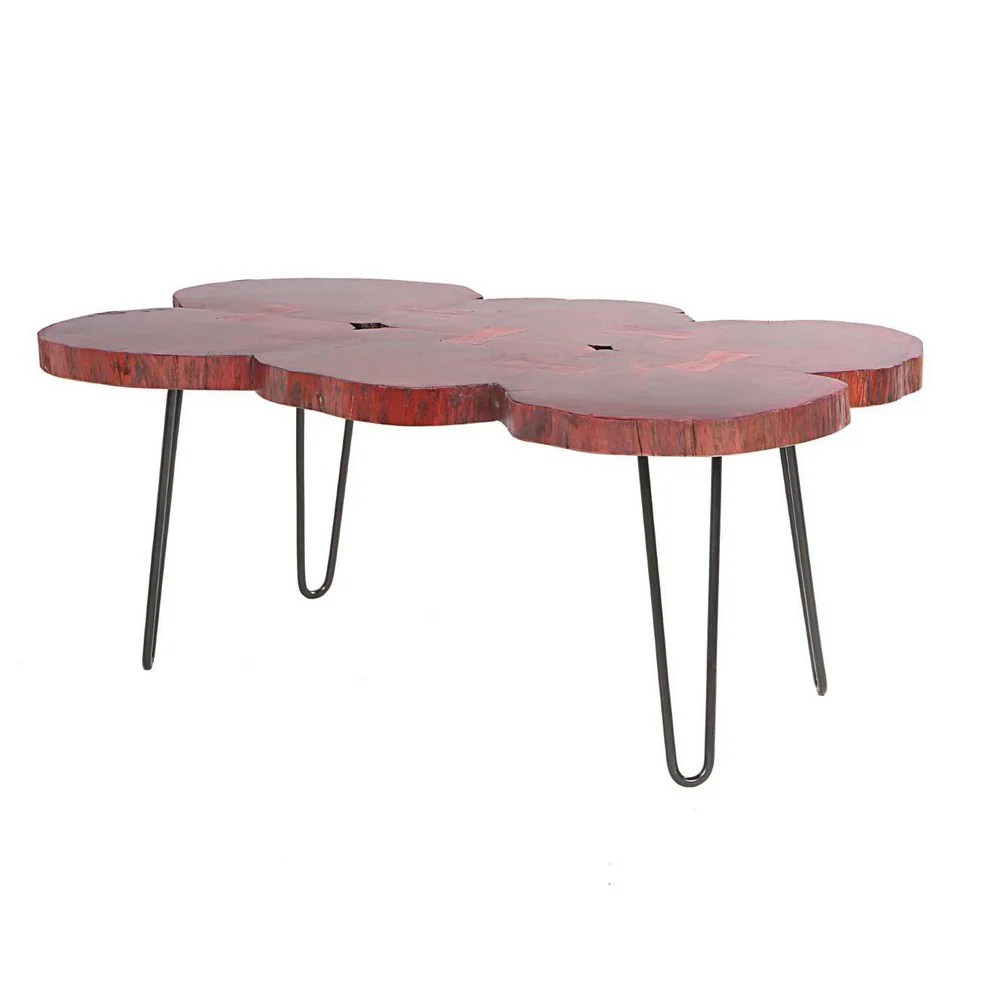 44 Inch Acacia Wood Coffee Table, Quatrefoil Live Edge, Iron Hairpin Legs, Walnut Brown & Black, Rustic Farmhouse Style