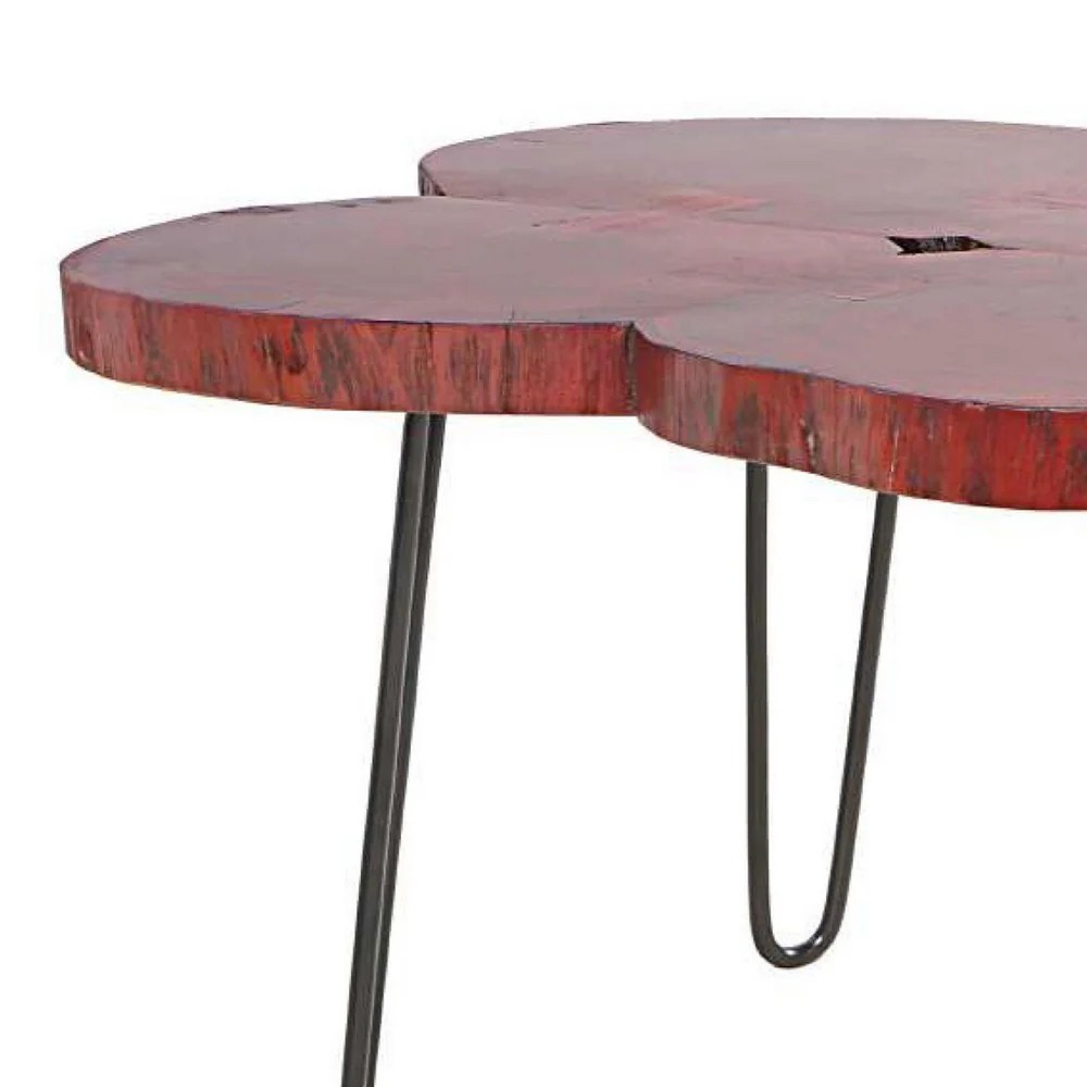 44 Inch Acacia Wood Coffee Table, Quatrefoil Live Edge, Iron Hairpin Legs, Walnut Brown & Black, Rustic Farmhouse Style