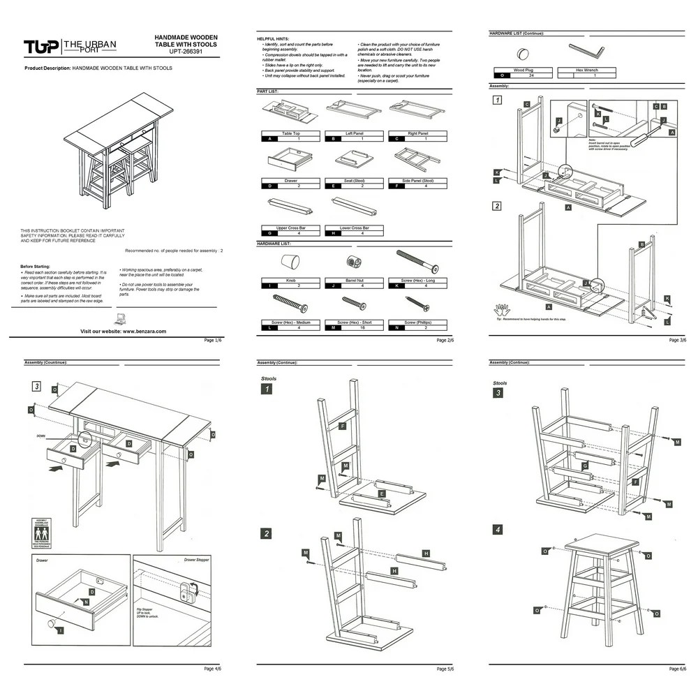 Walnut Brown 3-Piece Wooden Breakfast Table Set with Drop Leaf, 2 Stools & Drawers - Kitchen Dining Furniture