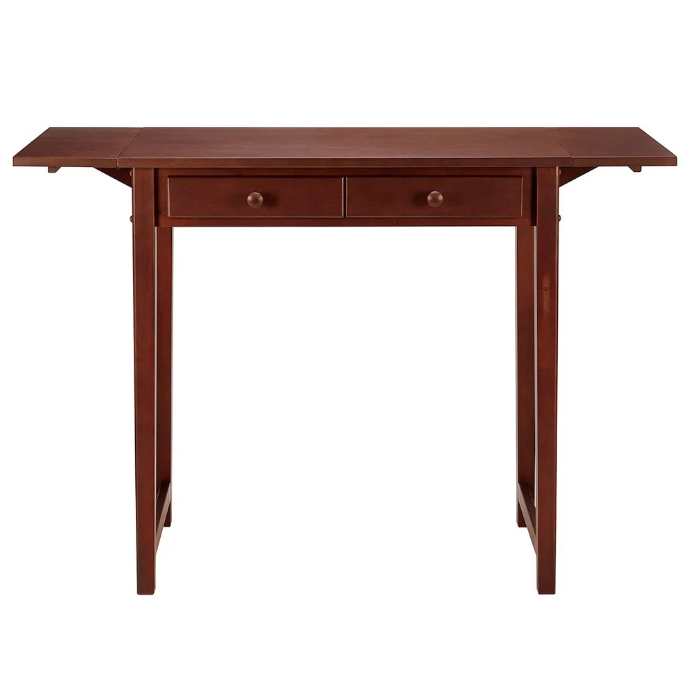 Walnut Brown 3-Piece Wooden Breakfast Table Set with Drop Leaf, 2 Stools & Drawers - Kitchen Dining Furniture