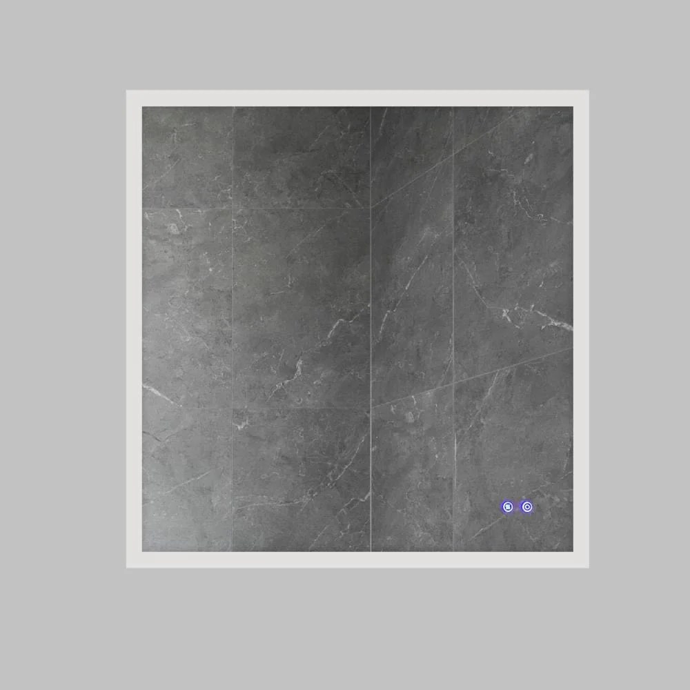 36x36 Inch Frameless LED Illuminated Bathroom Mirror with Defogger - Touch Sensor, Dimmable, Silver Aluminum, Square, Contemporary