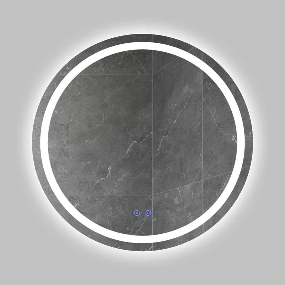 32 Inch Round LED Bathroom Mirror with Defogger, Touch Sensor, Silver Frame, Illuminated, Frameless