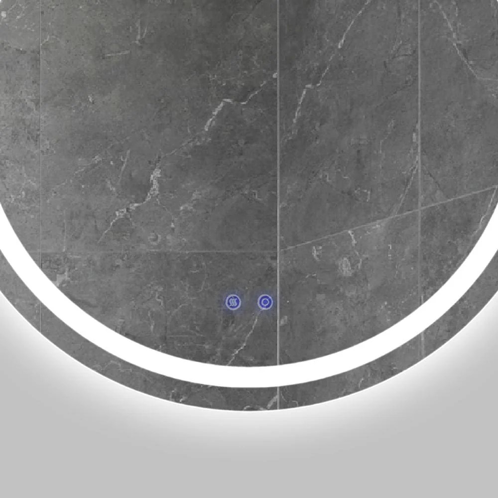 32 Inch Round LED Bathroom Mirror with Defogger, Touch Sensor, Silver Frame, Illuminated, Frameless