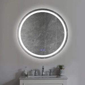 32 Inch Round LED Bathroom Mirror with Defogger, Touch Sensor, Silver Frame, Illuminated, Frameless