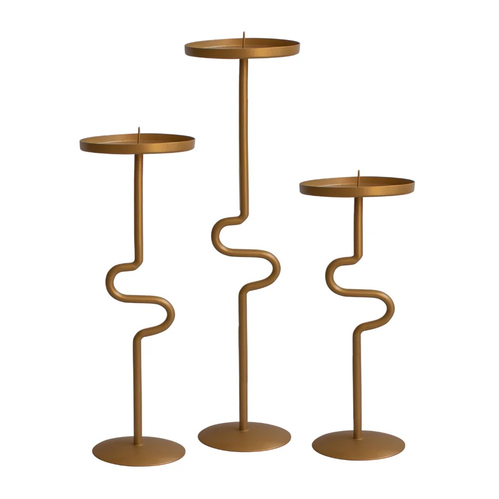 Matte Gold Metal Candle Holders Set of 3, S Shaped Candle Stands, Vintage Iron, Decorative Accessories, Tall Candlestick Holders