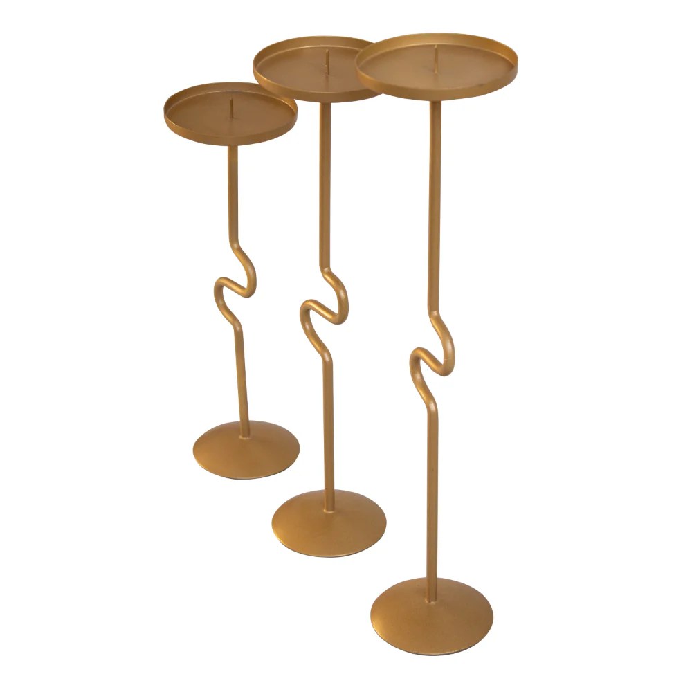 Matte Gold Metal Candle Holders Set of 3, S Shaped Candle Stands, Vintage Iron, Decorative Accessories, Tall Candlestick Holders