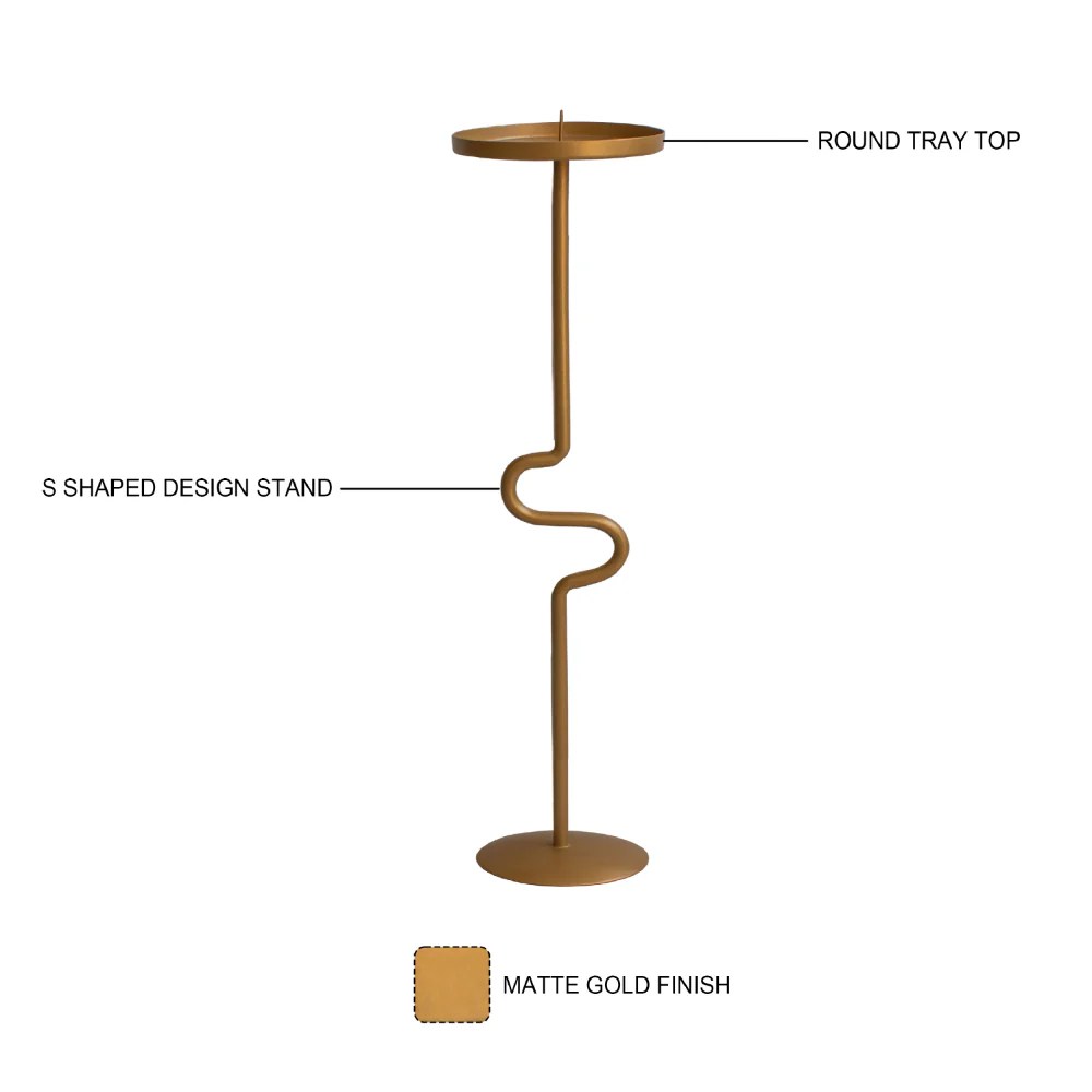 Matte Gold Metal Candle Holders Set of 3, S Shaped Candle Stands, Vintage Iron, Decorative Accessories, Tall Candlestick Holders