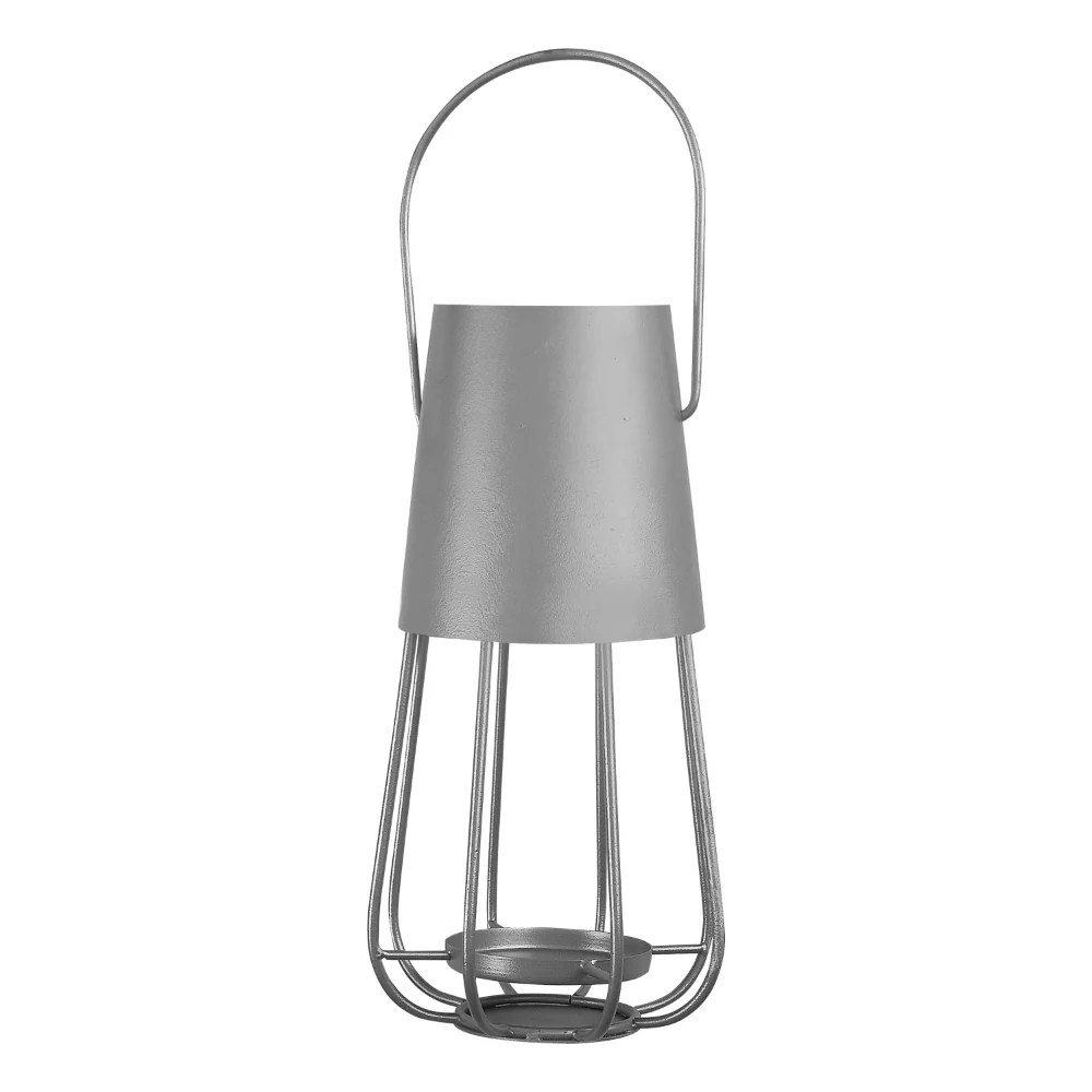 Vintage Iron Candle Lantern Stand - 12 Inch Silver Metal Tealight Holder, Hanging & Tabletop Decor, Rustic Farmhouse Style