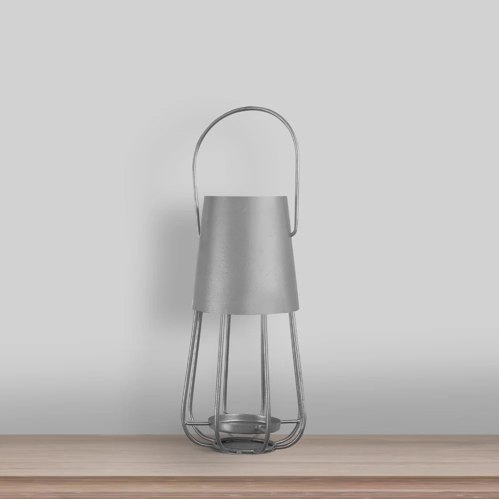 Vintage Iron Candle Lantern Stand - 12 Inch Silver Metal Tealight Holder, Hanging & Tabletop Decor, Rustic Farmhouse Style