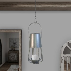Vintage Iron Candle Lantern Stand - 12 Inch Silver Metal Tealight Holder, Hanging & Tabletop Decor, Rustic Farmhouse Style