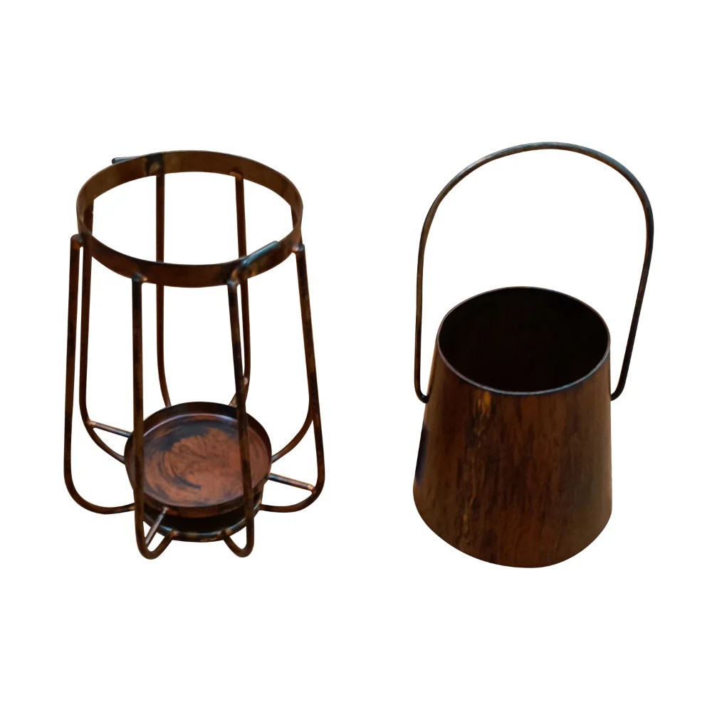 Rustic Bronze Iron Candle Lantern - 12 Inch Vintage Style Tealight Holder with Handle - Farmhouse Decor Tabletop & Hanging Lantern