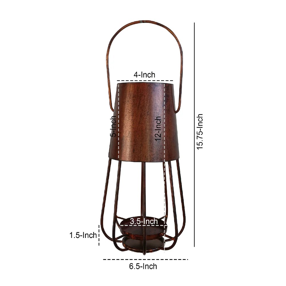 Rustic Bronze Iron Candle Lantern, 12 Inch Vintage Tealight Holder, Farmhouse Decor, Hanging Candle Stand, Ambient Lighting, Tabletop Decor