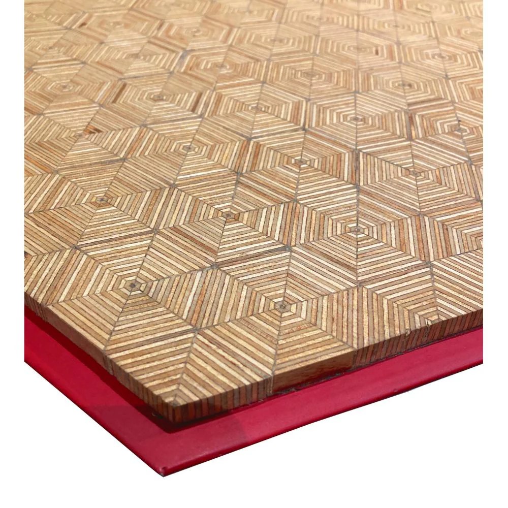 Hexagonal Side Table, Brown & Red, Modern, Birch Wood