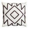 Aztec Geometric Throw Pillow Set, 17x17 Inch, Cotton, Hand-Embroidered, Square, Gray & White, 2 Pack