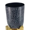 8" Round Metal Planter with Wood Stand - Industrial Farmhouse Decor - Midnight Blue