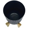 8" Round Metal Planter with Wood Stand - Industrial Farmhouse Decor - Midnight Blue