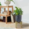 8" Round Metal Planter with Wood Stand - Industrial Farmhouse Decor - Midnight Blue
