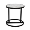 18" Round White Marble Top End Table, Black Iron Frame, Modern Side Table, Living Room Accent Table