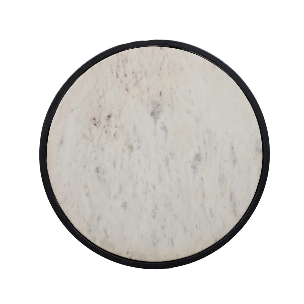 18" Round White Marble Top End Table, Black Iron Frame, Modern Side Table, Living Room Accent Table