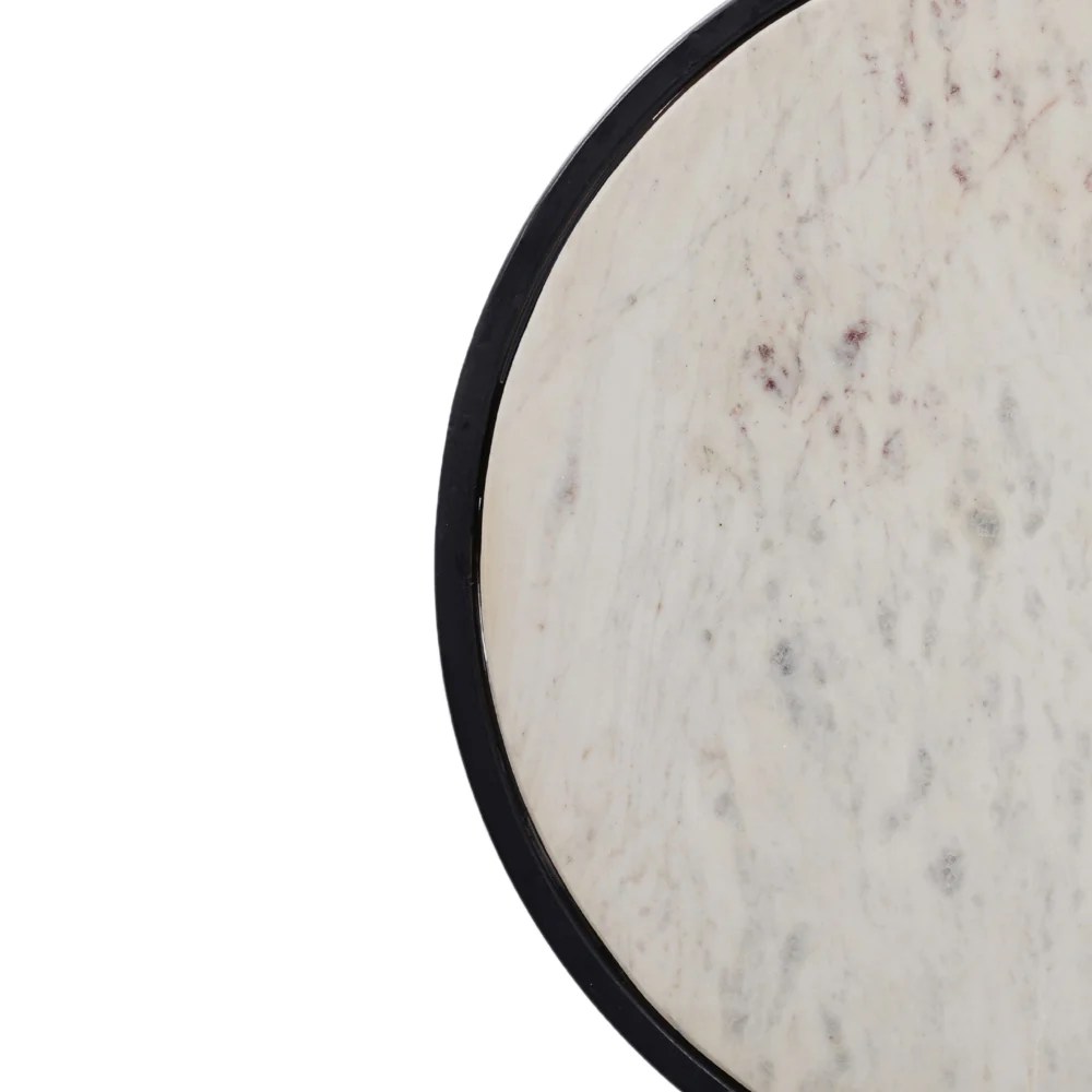 18" Round White Marble Top End Table, Black Iron Frame, Modern Side Table, Living Room Accent Table