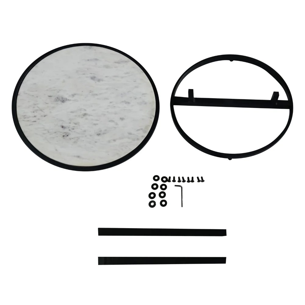 18" Round White Marble Top End Table, Black Iron Frame, Modern Side Table, Living Room Accent Table