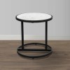18" Round White Marble Top End Table, Black Iron Frame, Modern Side Table, Living Room Accent Table