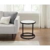 18" Round White Marble Top End Table, Black Iron Frame, Modern Side Table, Living Room Accent Table