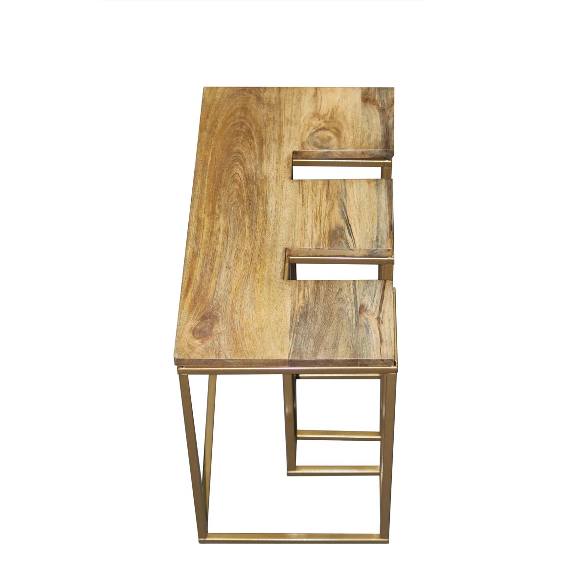 LOVE Coffee Table Set, 4-Piece Mango Wood & Brass, Modern Minimalist, 58.5"  Coffee Table Set with Open Shelves