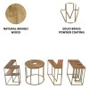 LOVE Coffee Table Set, 4-Piece Mango Wood & Brass, Modern Minimalist, 58.5"  Coffee Table Set with Open Shelves