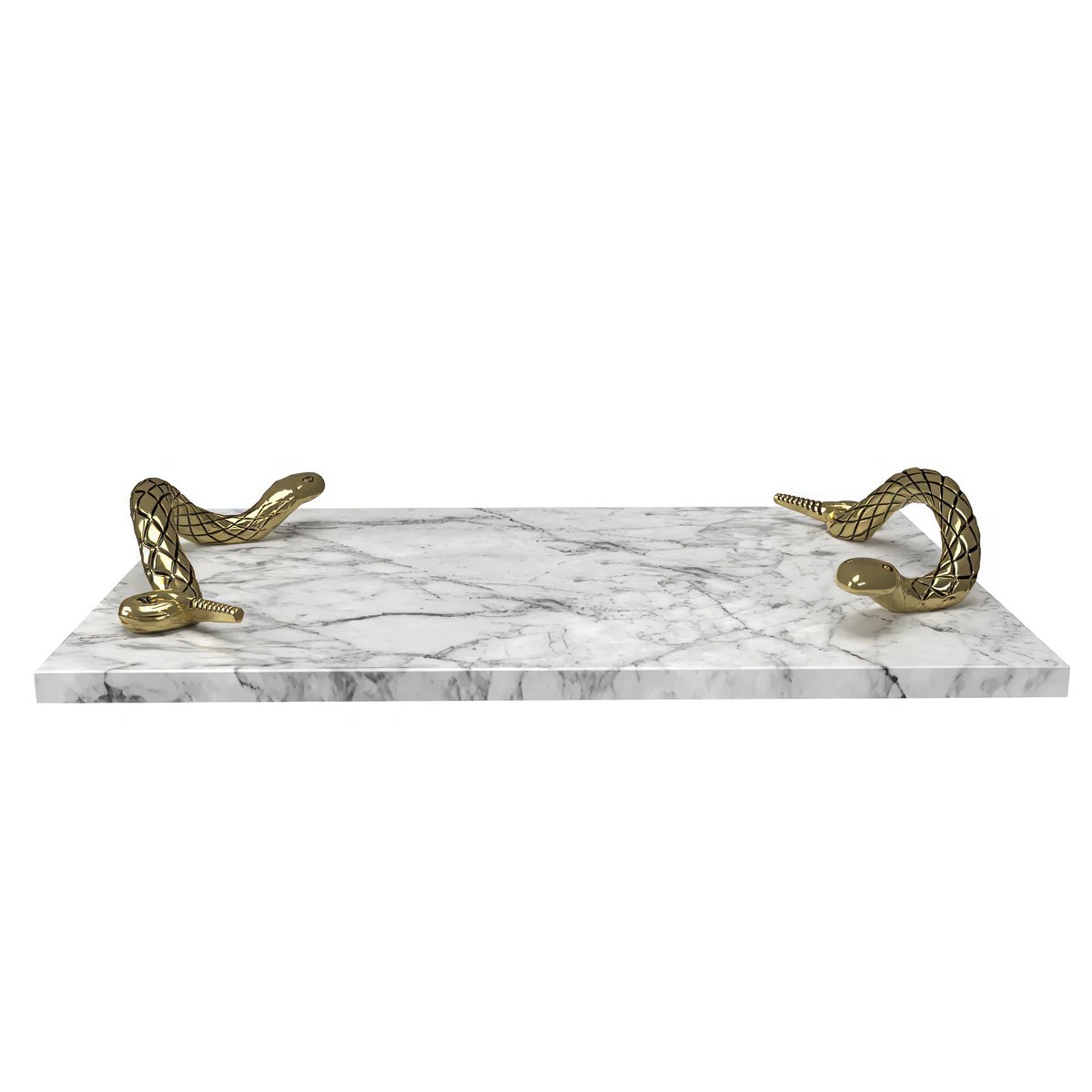 Luxury White Marble Cheese Board with Brass Snake Handles - Modern Serving Tray, Decorative Tray, Kitchen Countertop Decor