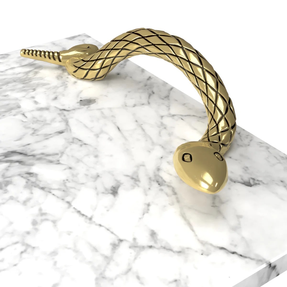 Luxury White Marble Cheese Board with Brass Snake Handles - Modern Serving Tray, Decorative Tray, Kitchen Countertop Decor