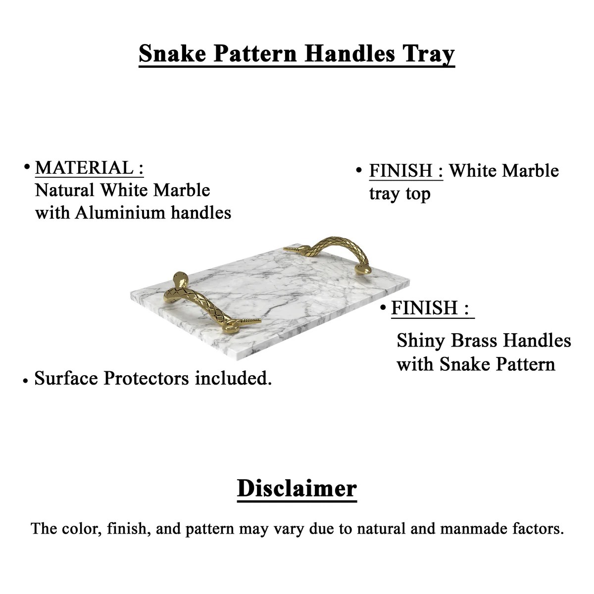 Luxury White Marble Cheese Board with Brass Snake Handles - Modern Serving Tray, Decorative Tray, Kitchen Countertop Decor