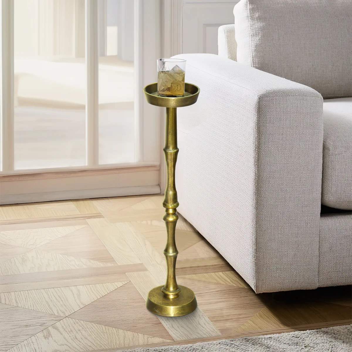Oxidized Brass Metal Side Table, 6 Inch Round Top, Turned Pedestal Base, Small Drink Table, Sofa End Table, Vintage Accent Table